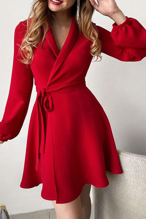 Trendy Elegant Long Sleeve Wrap Mini Dress GOMINGLO