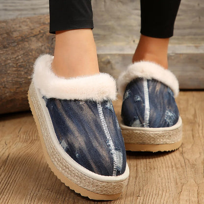 Trendy Thick Sole Fur Winter Warm Plush Fluffy Slippers for Women GOMINGLO