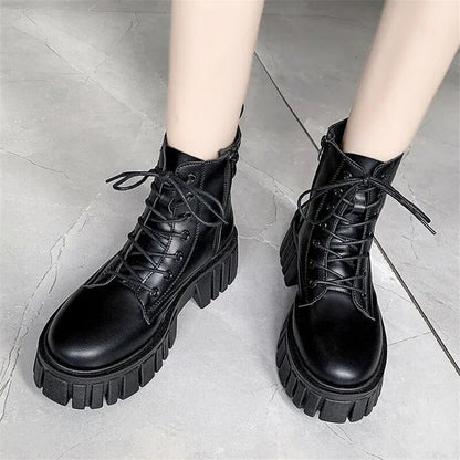 Trendy Women's Thick Sole Lace Up Autumn Winter Boots GOMINGLO