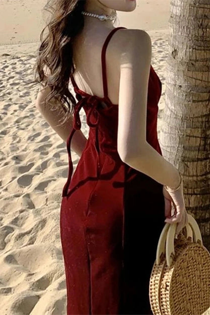 Velvet Spaghetti Strap Maxi Dress