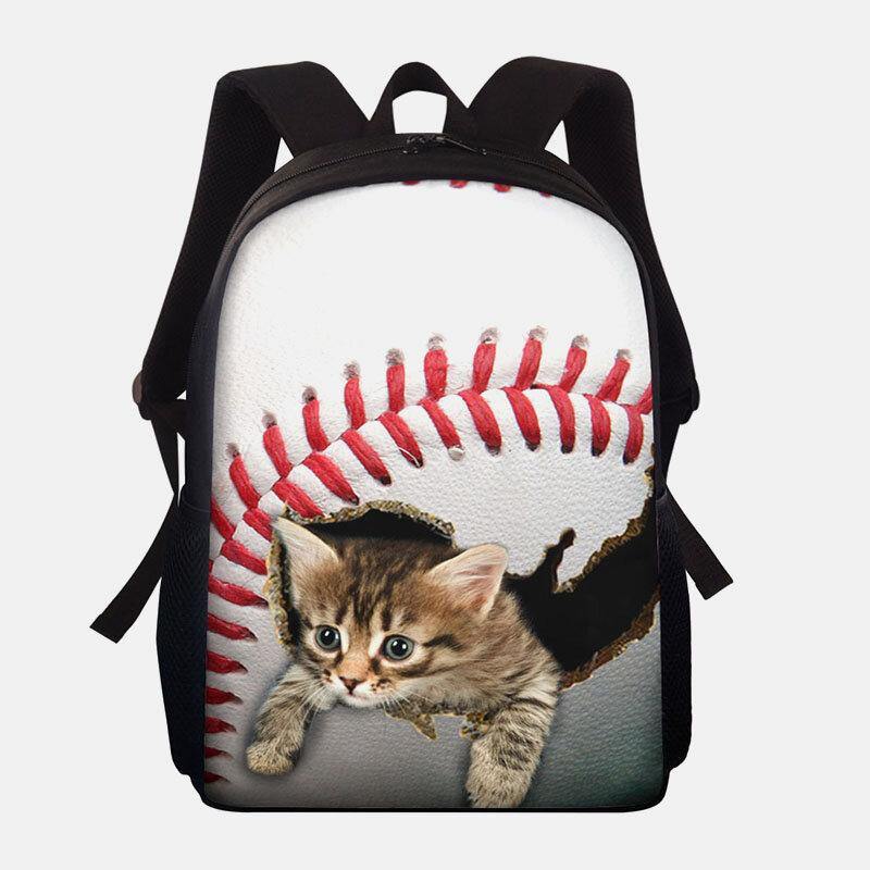Unisex Dacron Large Capacity Cat Dog in the Baseball Football Pattern Printing Backpack School Bag GOMINGLO