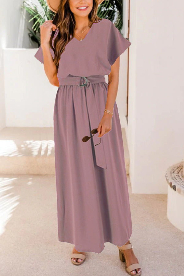 V-neck Loose Waistband Maxi Dress GOMINGLO