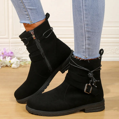 Vintage Faux Suede Women's Zipper Non Slip Flat Ankle Boots GOMINGLO