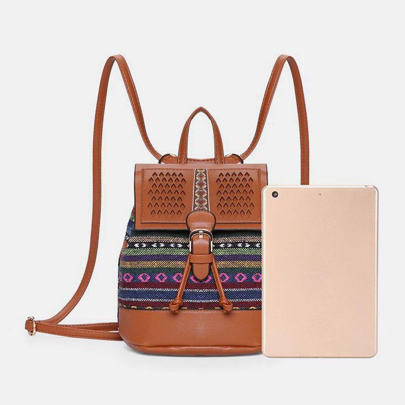 Women Hollow Stitching Ethnic Style Straw Bag Backpack Woven Shoulder Bag Bucket Bag GOMINGLO