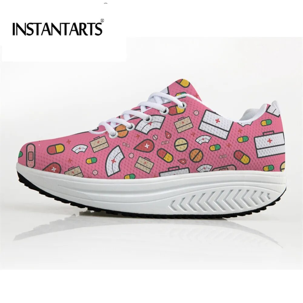 Women Leisure Cute Cartoon Pattern Lace Up Platform Shoes GOMINGLO