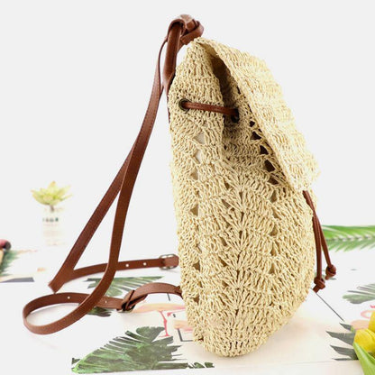 Women Mori Series String Straw Bag Dual-use Woven Bag Retro Beach Bag Backpack GOMINGLO