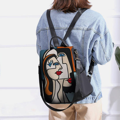 Women Nylon Cartoon Abstract Stick Figure Pattern Large Capacity Shoulder Bags Backpack GOMINGLO