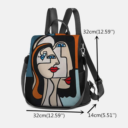 Women Nylon Cartoon Abstract Stick Figure Pattern Large Capacity Shoulder Bags Backpack GOMINGLO