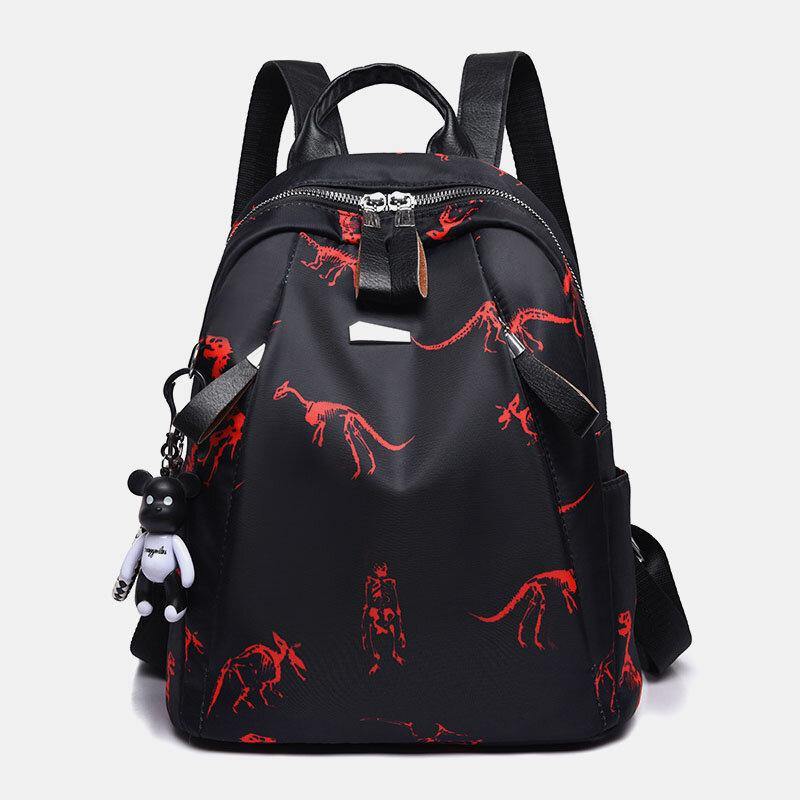 Women Oxford Butterfly Feather Pattern Large Capacity Headset Hole Waterproof Anti-Theft Casual Backpack GOMINGLO
