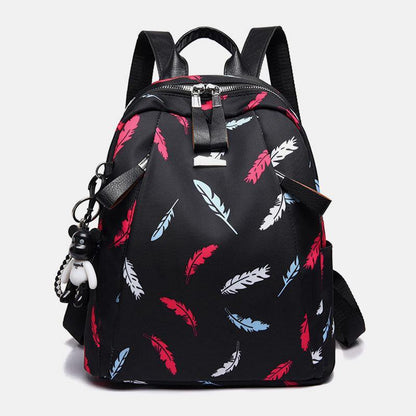 Women Oxford Butterfly Feather Pattern Large Capacity Headset Hole Waterproof Anti-Theft Casual Backpack GOMINGLO