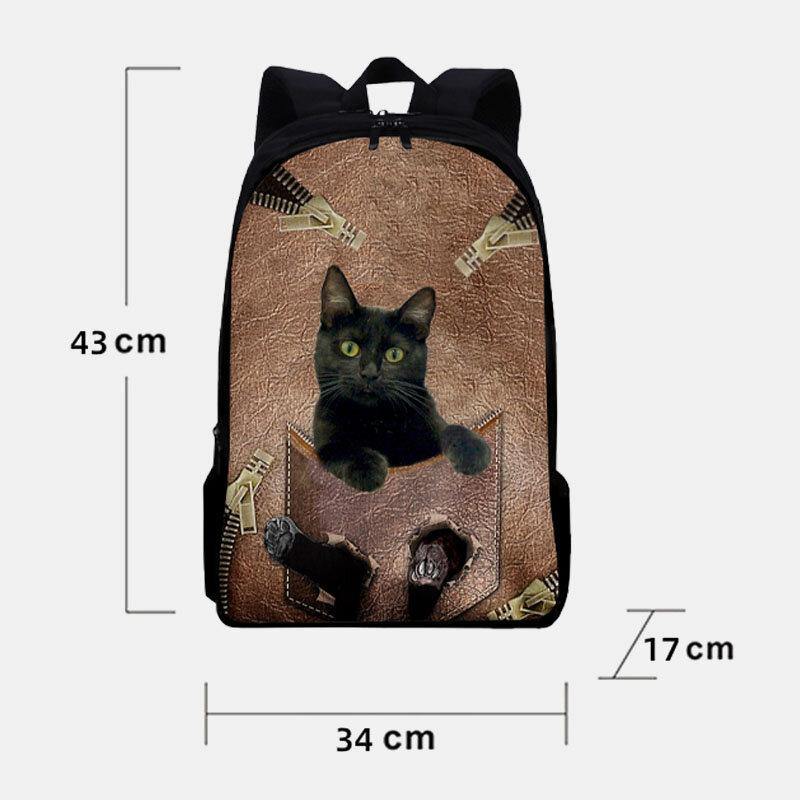 Women Oxford Cloth Cat Printing Large Capacity School Bag Backpack GOMINGLO