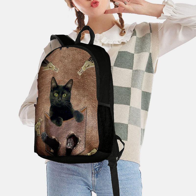 Women Oxford Cloth Cat Printing Large Capacity School Bag Backpack GOMINGLO