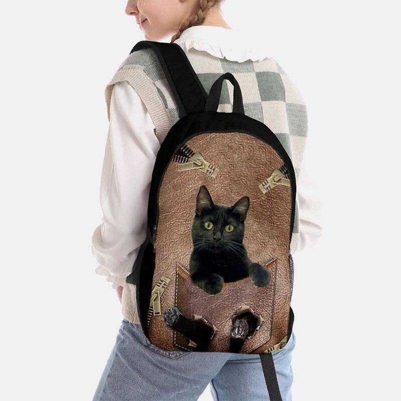 Women Oxford Cloth Cat Printing Large Capacity School Bag Backpack GOMINGLO