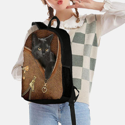Women Oxford Patchwork Large Capacity Cartoon Cat ZIpper Pattern Printing Backpack GOMINGLO