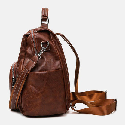 Women PU Leather Large Capacity Multi-pocket Retro Messenger Backpack Crossbody Bag Shoulder Bag GOMINGLO