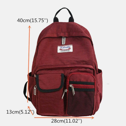 Women Solid Backpack Casual Large Capacity Multi-Pocket School Bag Backpack GOMINGLO
