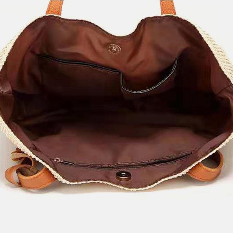 Women Tassel Decoration Large Capacity Hollow Straw Bags Handbag Shoulder Bag Beach Bag GOMINGLO