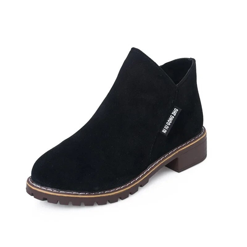 Women's Autumn Winter Suede Leather Zipper Ankle Boots GOMINGLO