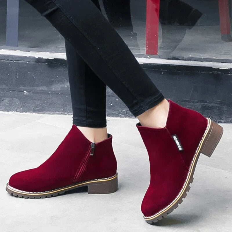 Women's Autumn Winter Suede Leather Zipper Ankle Boots GOMINGLO