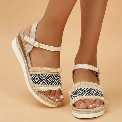 Women's Bohemian Style Printed Wedge Sandals GOMINGLO