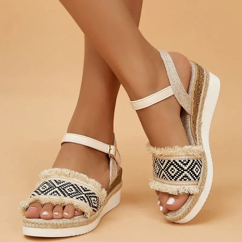 Women's Bohemian Style Printed Wedge Sandals GOMINGLO