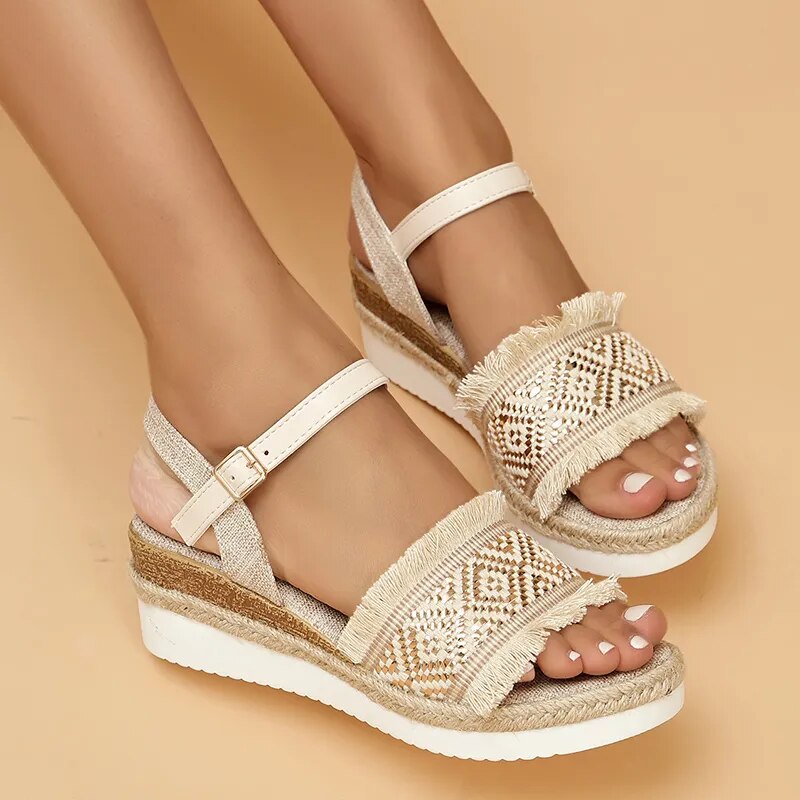 Women's Bohemian Style Printed Wedge Sandals GOMINGLO