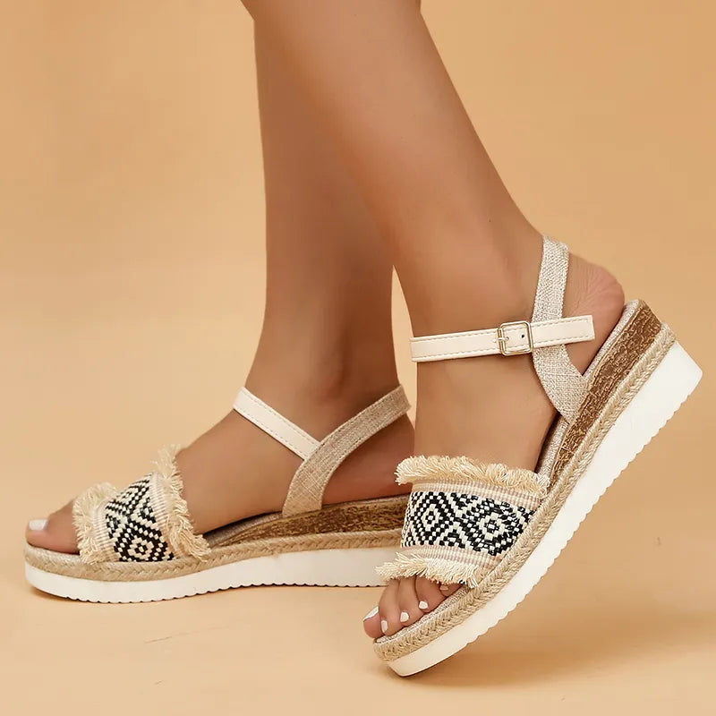 Women's Bohemian Style Printed Wedge Sandals GOMINGLO