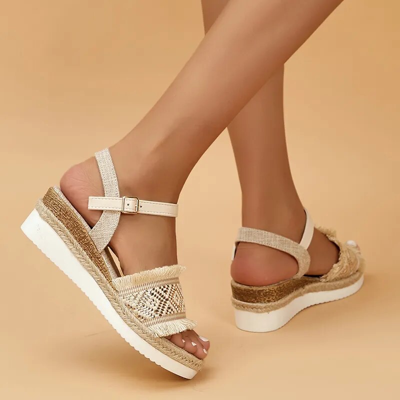 Women's Bohemian Style Printed Wedge Sandals GOMINGLO