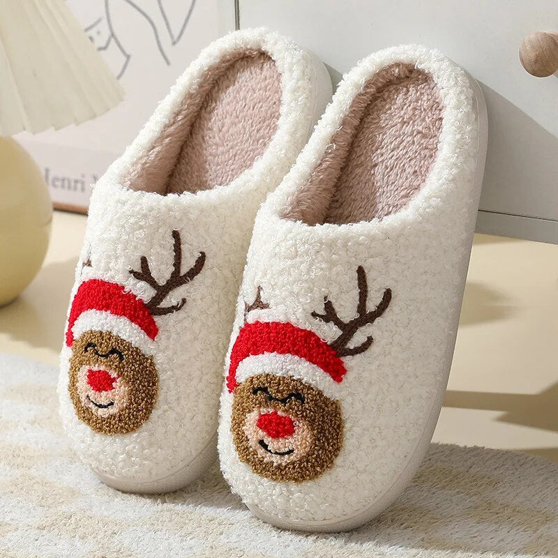 Women's Christmas Style Winter Soft Sole Warm Plush Cotton Slippers GOMINGLO