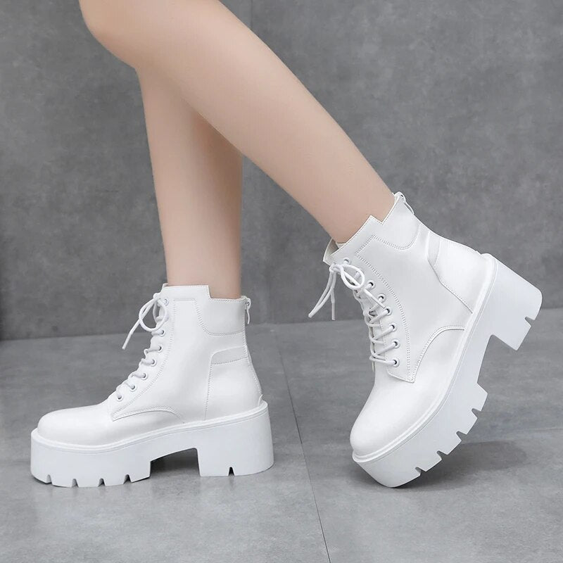 Women's Chunky Autumn Winter Thick Bottom Ankle Boots GOMINGLO