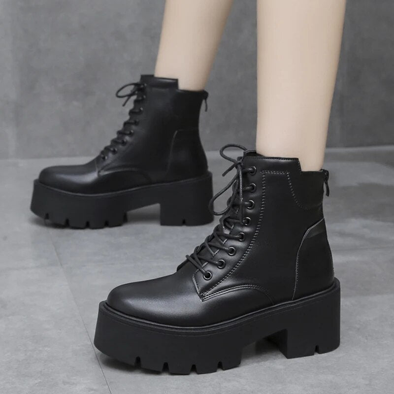 Women's Chunky Autumn Winter Thick Bottom Ankle Boots GOMINGLO