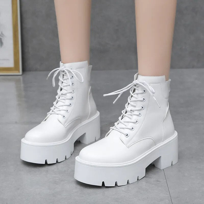 Women's Chunky Autumn Winter Thick Bottom Ankle Boots GOMINGLO