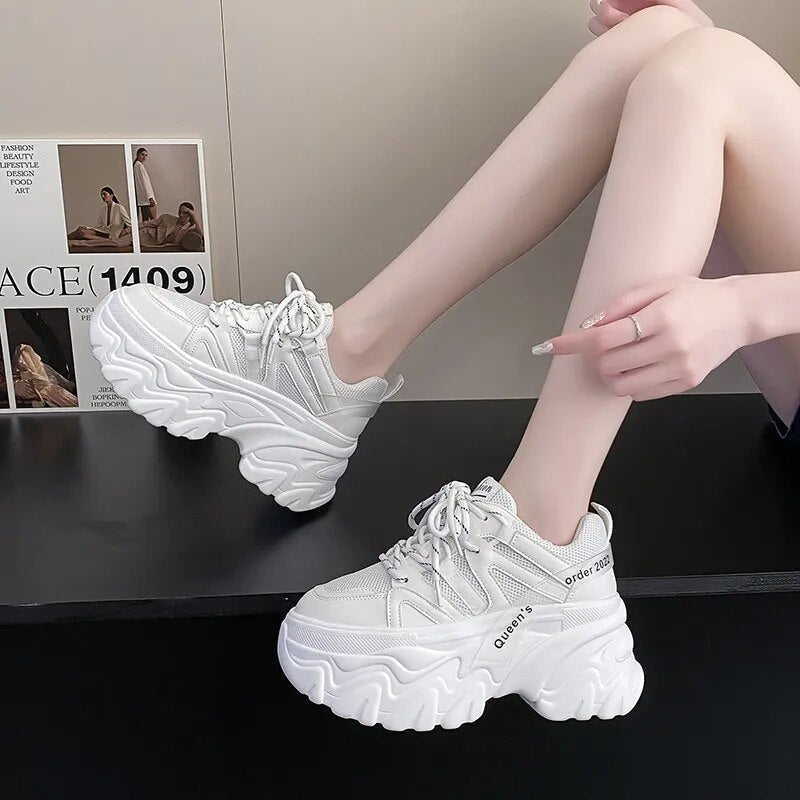Women's Chunky Breathable Platform Lace Up Thick Sole Sneakers GOMINGLO