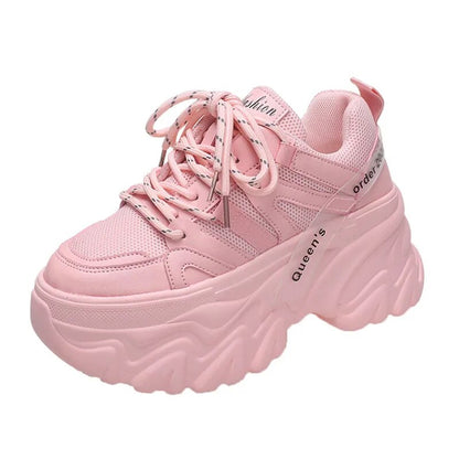 Women's Chunky Breathable Platform Lace Up Thick Sole Sneakers GOMINGLO