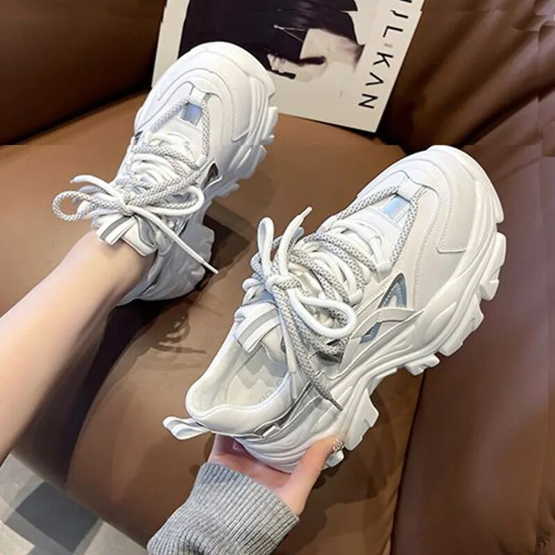 Women's Chunky Lace Up Platform Sneakers GOMINGLO