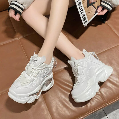Women's Chunky Platform Thick Bottom PU Leather Sneakers GOMINGLO