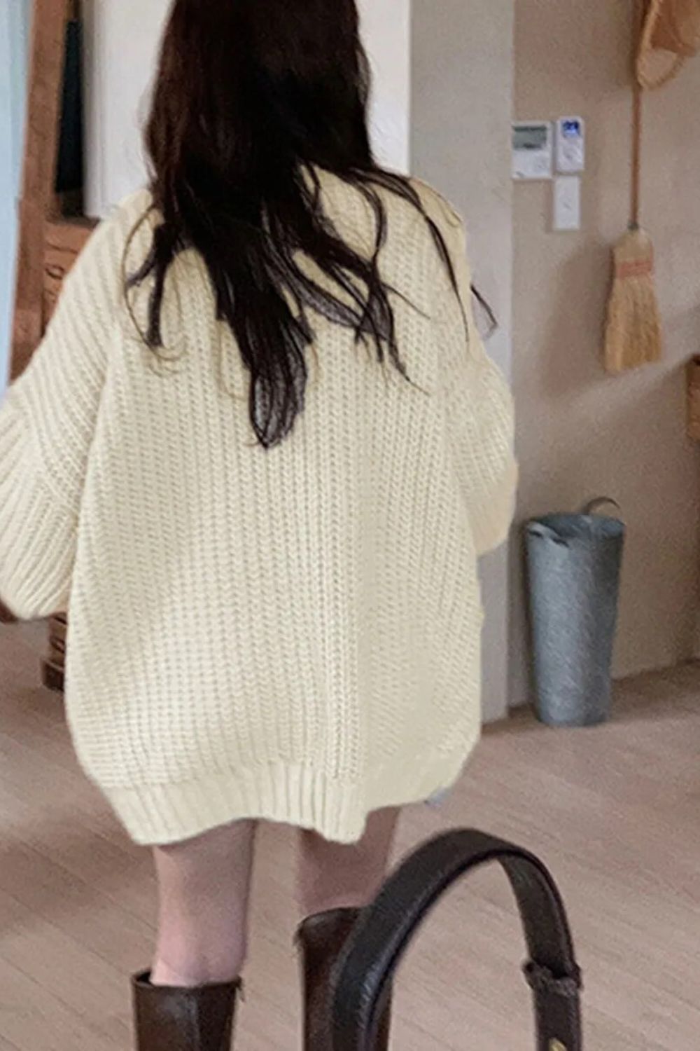 Women's Crewneck Oversized Sweater Cable Knit Long Sleeve Chunky Casual Dresses Pullover Tops GOMINGLO