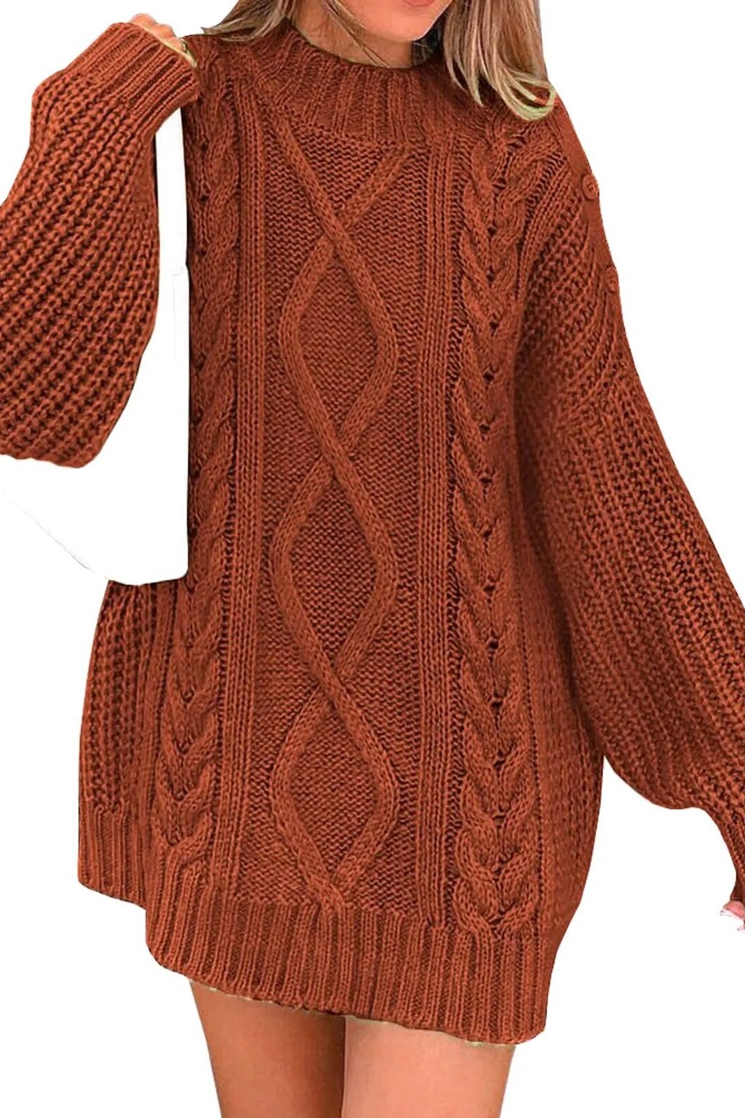 Women's Crewneck Oversized Sweater Cable Knit Long Sleeve Chunky Casual Dresses Pullover Tops GOMINGLO