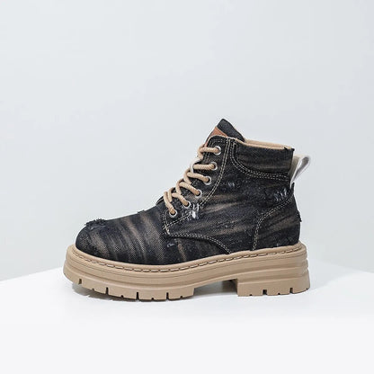 Women's Denim Fashion High-Top Lace-up Martin Boots GOMINGLO