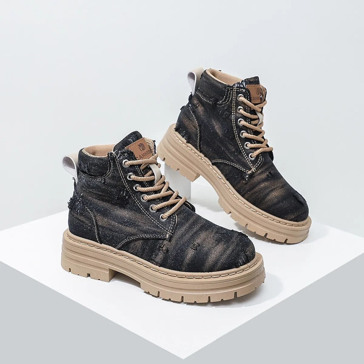 Women's Denim Fashion High-Top Lace-up Martin Boots GOMINGLO