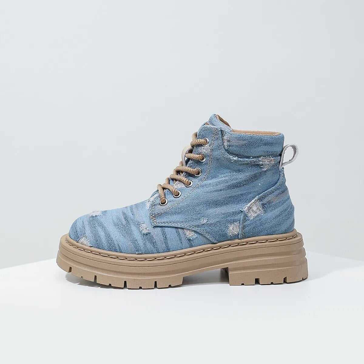 Women's Denim Fashion High-Top Lace-up Martin Boots GOMINGLO