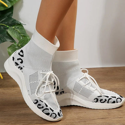 Women's Elastic Slip-on High Top Casual Breathable Mesh Sock Boots GOMINGLO