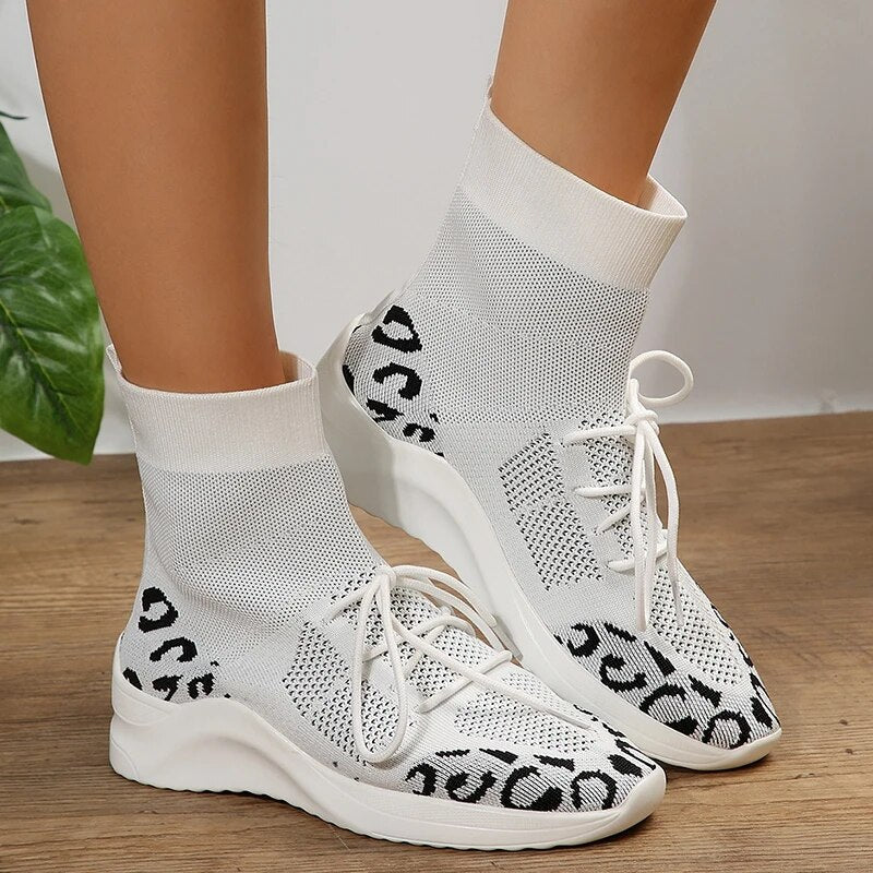 Women's Elastic Slip-on High Top Casual Breathable Mesh Sock Boots GOMINGLO