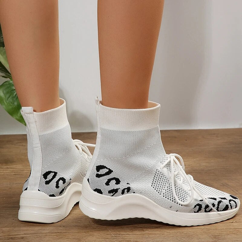 Women's Elastic Slip-on High Top Casual Breathable Mesh Sock Boots GOMINGLO