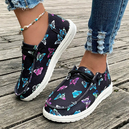 Women's Fashion Bow Print Soft Sole Lace Up Loafers Woman Lightweight Non Slip Casual Sneakers Female GOMINGLO