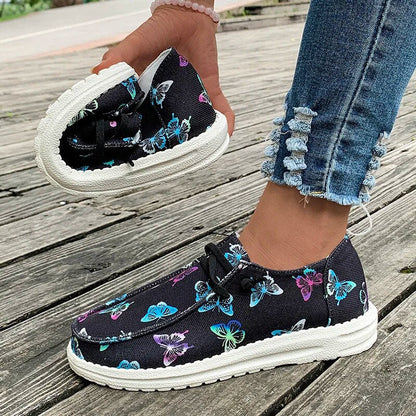 Women's Fashion Bow Print Soft Sole Lace Up Loafers Woman Lightweight Non Slip Casual Sneakers Female GOMINGLO