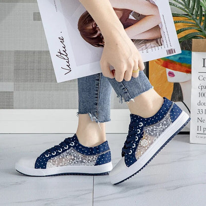 Women's Fashion Breathable Lace Canvas Hollow Platform Sneakers GOMINGLO