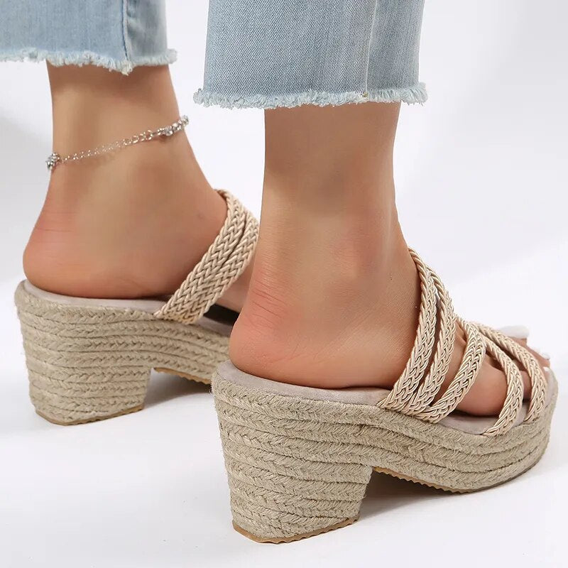 Women's Fashion Thick Bottom Weaving Wedge Sandals GOMINGLO