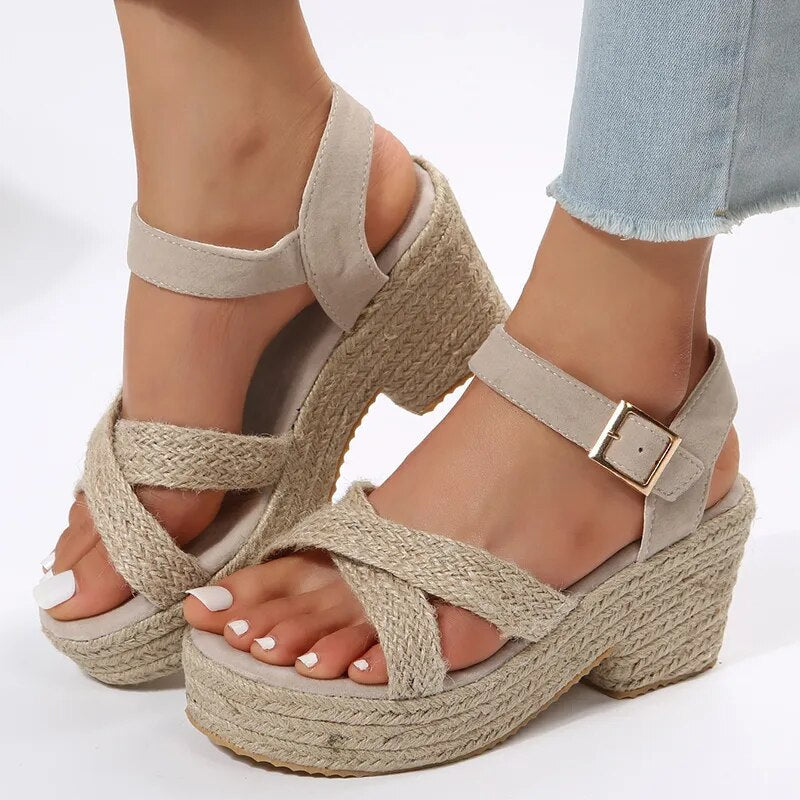 Women's Fashion Thick Bottom Weaving Wedge Sandals GOMINGLO