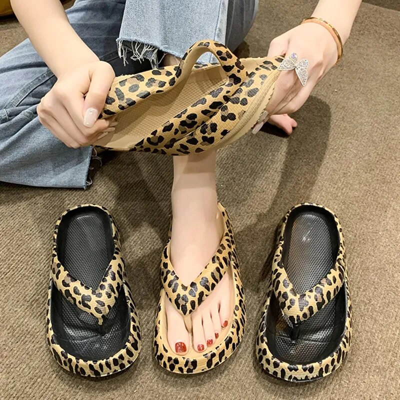 Women's Fashion Trendy Leopard Printed Eva Flip Flops Slippers GOMINGLO